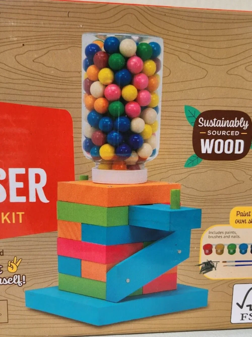 New DIY Wood Building Kit STEM Woodworking Toy for Kids Candy Gumball Dispenser